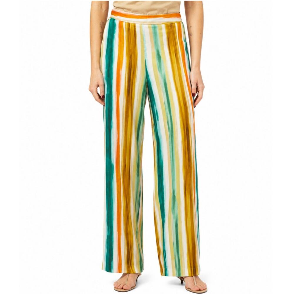 Zara NWT Multicolor Striped Wide Leg Palazzo Pants Size L Watercolor Flowy AS IS
